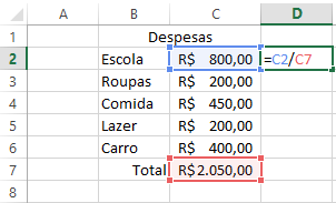 como calcular porcentagem no excel 2